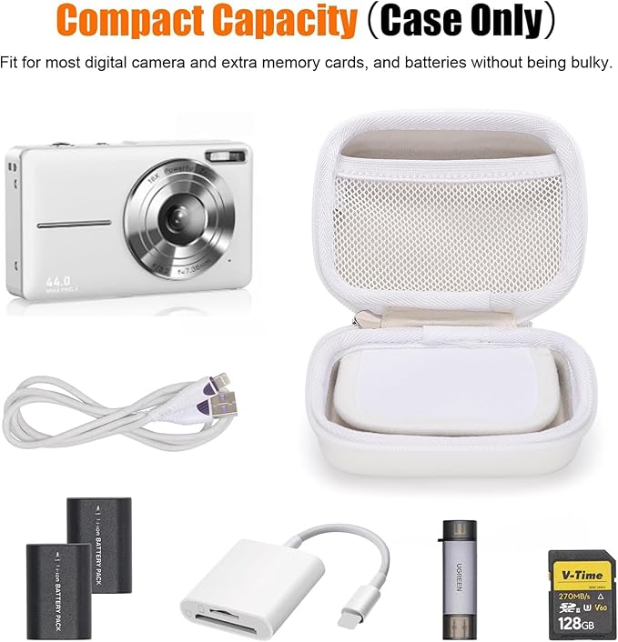 Cwatcun Digital Camera Case, Small Carrying Camera Pouch for AbergBest 2.7" LCD Kodak Pixpro/Canon PowerShot ELPH 180/190 / DSCW830 Travel Cameras, Waterproof Shockproof Case - Blacka WHITE