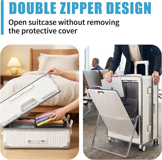 Yotako Clear Luggage Cover Protector with Front Pocket Zipper, 24 Inch Luggage Covers for Front Open Suitcase Wheeled Suitcase 24", No Disassembly