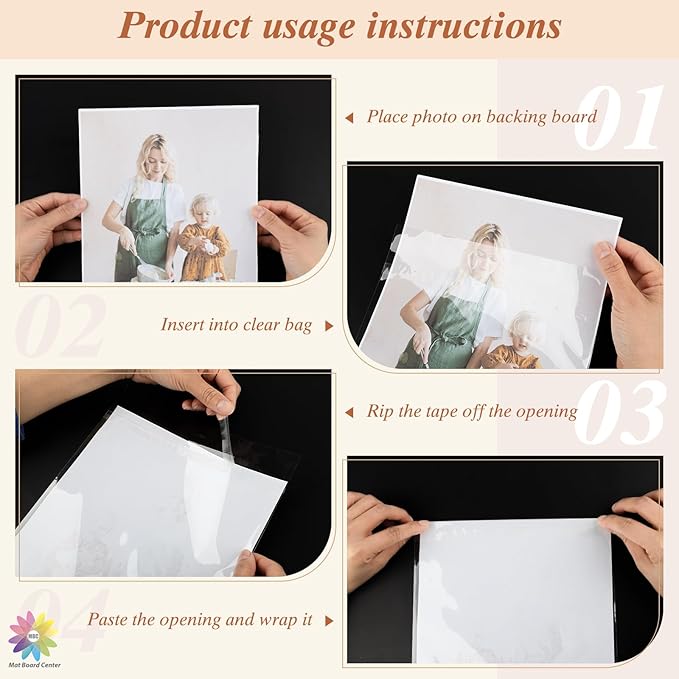 Mat Board Center, (100 Pack) 5 5/16" x 7 1/8" Clear Resealable Plastic Sleeves, Self Sealing Polypropylene Bags Fits 5x7 Prints, Photos, Cards & Envelopes