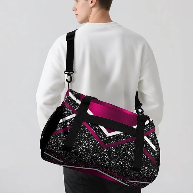 Cheer Rose Red Black Glitte Print Waterproof Duffel Bag Gym Dance Sport Perform Training Travel Bag for Teens Adults Women Men Multifunctional Backpack
