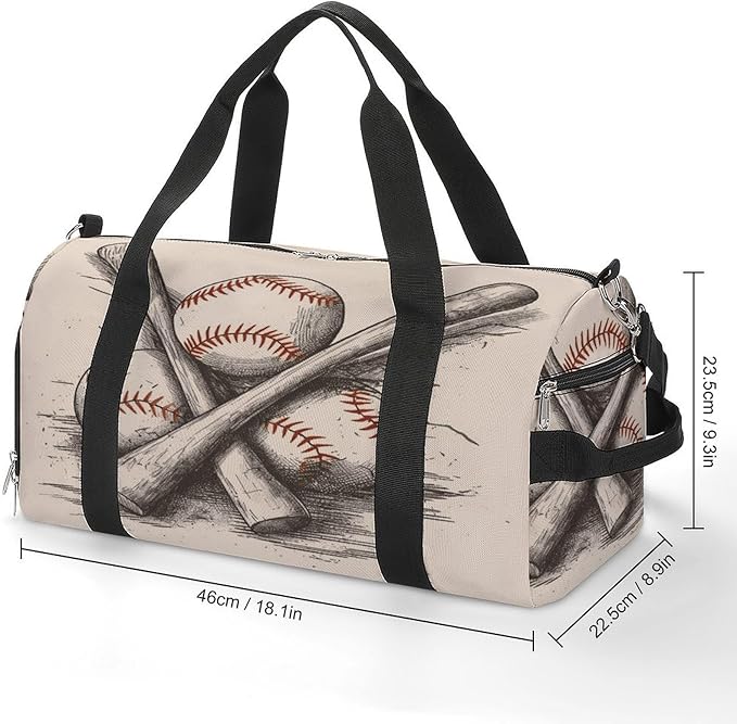 Oxford Cloth Hand Drawn Baseball Bats And Ball Gym Bag,Duffle Bag with Shoes Compartment And Adjustable Shoulder Straps，Weekender Bags for Men Women.