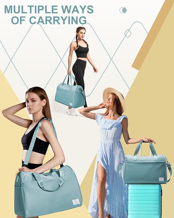 Travel Duffel Bags for Women & Men - Weekender with Shoe & Laptop Compartments - Carry On, Overnight, Gym & Hospital Bag - Light Blue