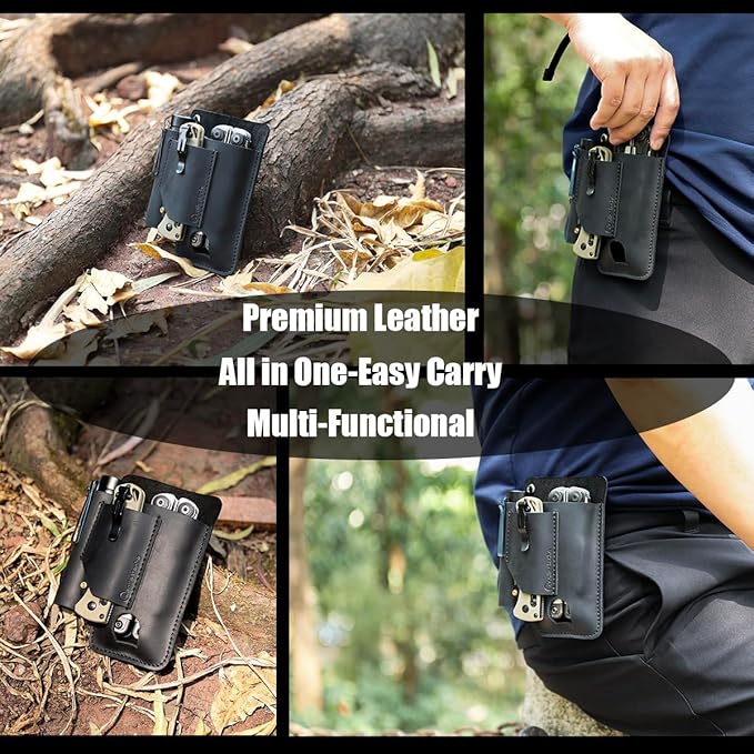 Gentlestache Leather Multitool Sheath - Belt Clip EDC Belt Organizer - Leather Multi Tool Holster for Belt - Multitool Holder