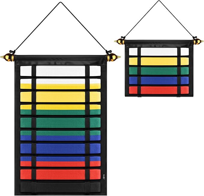 Cosmos Karate Belt Display Rack Holds 10 Belts, Taekwondo Belt Display Holder, Martial Arts Belt Organizer, Folding Design, Jiu Jitsu Belt Hanging Holder for Martial Arts Learners, Belt NOT Included