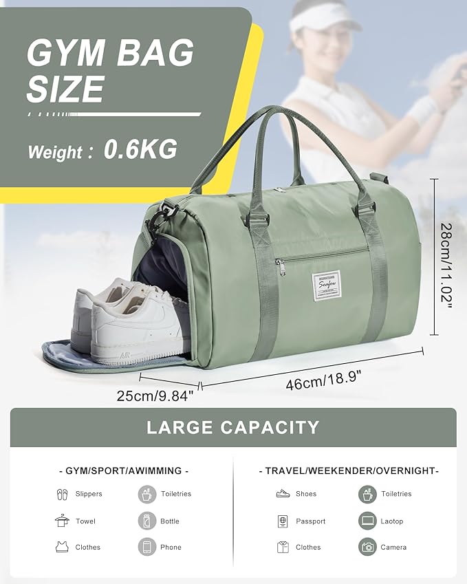 Gym Bags Womens Mens with Shoes Compartment and Wet Pocket Travel Duffel Bags for Women for Plane Sport Gym Tote Bags with Toiletry Bags Waterproof Weekend Overnight Carry on Bag Hospital Holdalls