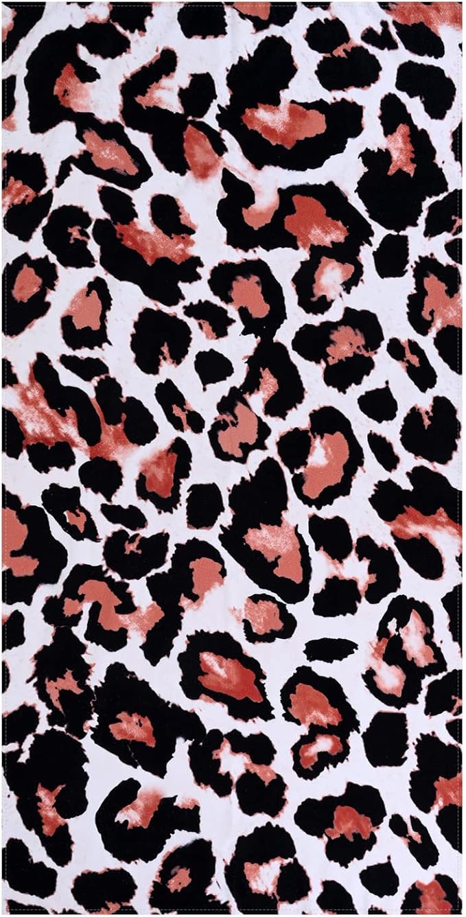 LIVILAN Small Leopard Cheetah Print Beach Towel, 24”x48”, Microfiber, Lightweight, Thin, Quick Dry, Sand Proof, Ideal for Swim, Bath, Pool, Unique Black and White Leopard Print Gifts for Women, Kids