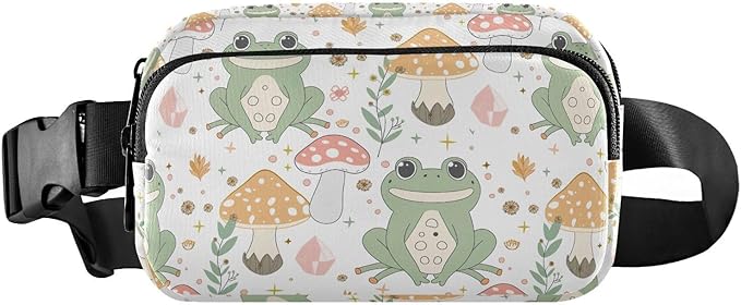Kawaii Frog Mushrooms Fanny Pack for Women Men Water Resistant Fashion Waist Packs with Adjustable Strap Belt Bag for Travel Workout Jogging Hiking 21219501