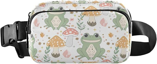 Kawaii Frog Mushrooms Fanny Pack for Women Men Water Resistant Fashion Waist Packs with Adjustable Strap Belt Bag for Travel Workout Jogging Hiking 21219501
