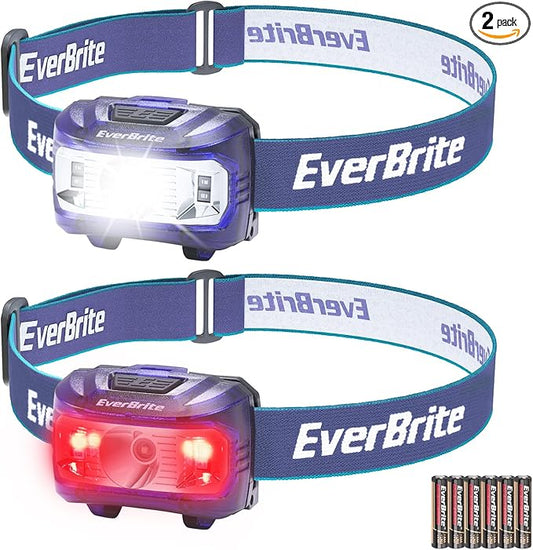 EverBrite Headlamp, 2 Pack Kids Headlamp with Red Light and Memory Function, Head Lamp for Adults and Kids with 5 Modes, Bright Headlamps for Camping, Running, Christmas Gifts, Batteries Included