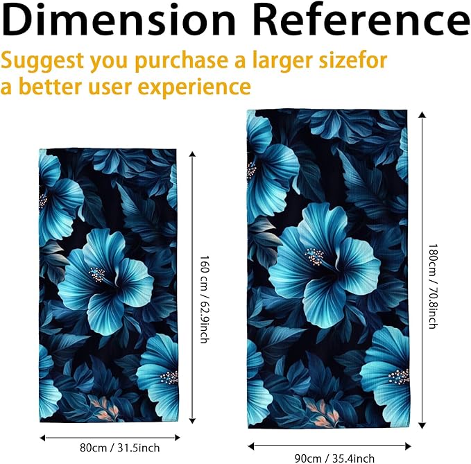 Tropical Floral Microfiber Beach Towel Blue Hibiscus Patterns, Quick Dry Absorbent Soft Sand Free Lightweight Beach Blanket, Vacation Picnic Pool Gym Essentials 62x31 Inch