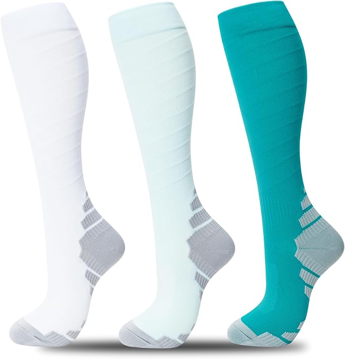 fenglaoda 3 Pairs Compression Socks for Women & Men Knee High Nurse Pregnant Cute Medical Running Travel Athletic