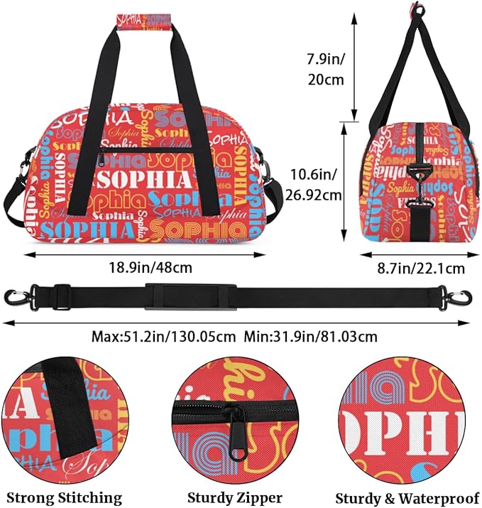 Custom Name Kids Gym Duffle Sport Bag Personalized Gymnastics Ballet Dance Bag for Girls Customized Duffel Travel Bags Teen Overnight Bag, Red
