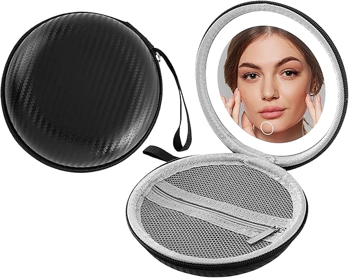 LED Makeup Mirror with Storage Pouch Portable Lighted Mirror, USB Rechargeable Travel Vanity Mirror with Waterproof Bag, 3 Color Modes, Gift for Women (Black)
