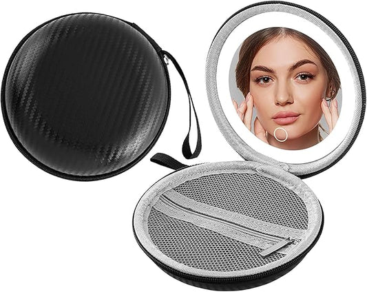 LED Makeup Mirror with Storage Pouch Portable Lighted Mirror, USB Rechargeable Travel Vanity Mirror with Waterproof Bag, 3 Color Modes, Gift for Women (Black)