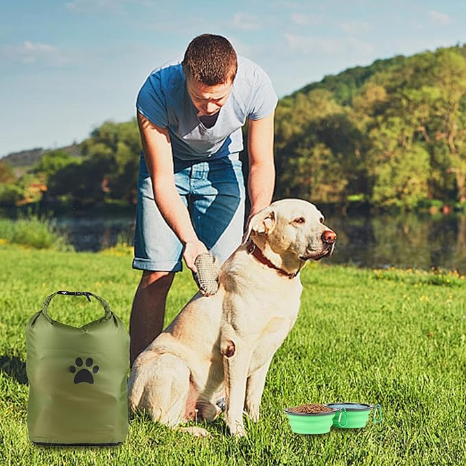 Pet Food Storage Bags,2 Pack Dog Food Travel Container, Portable Dog Food Carrier, with 2Pack Collapsible Dog Travel Bowls, for Container Bag for Camping & Dogs Boarding - Keeps Food Fresh
