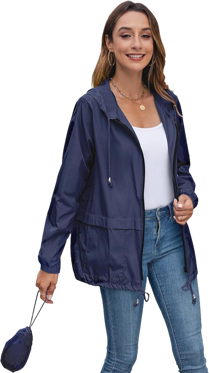 Hount Women's Lightweight Hooded Raincoat Waterproof Packable Active Outdoor Rain Jacket (S-3XL)