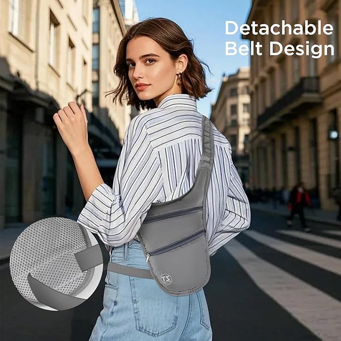 Crossbody Bag for Men Women Anti-Theft Money Belt for Travel Hidden Slim Passport Holder Mini Sling Bag Chest Belt Under Clothes to Protect Cash, Credit Cards, Phone