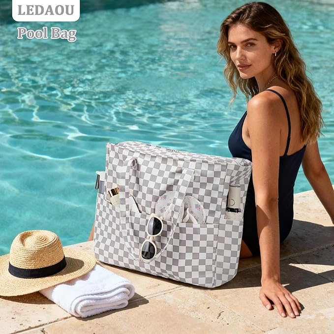 LEDAOU Beach Bag Waterproof Sandproof Women Beach Tote Pool Bag with Zipper for Swim Gym Grocery Travel with Wet Pocket | Sandproof, with Zipper, for Gym, Grocery, Travel, with Wet Pocket