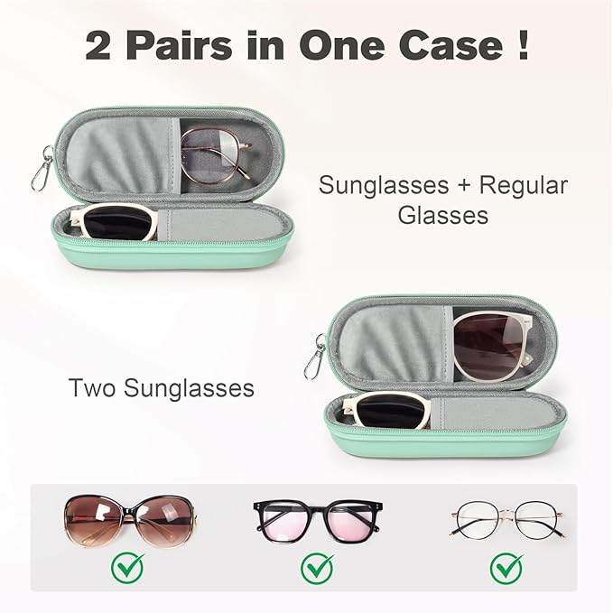 Double Eyeglasses Case, Dual Glasses Sunglasses Organizer with Zipper Closure, Eyewear Storage Box for Men Women Travel