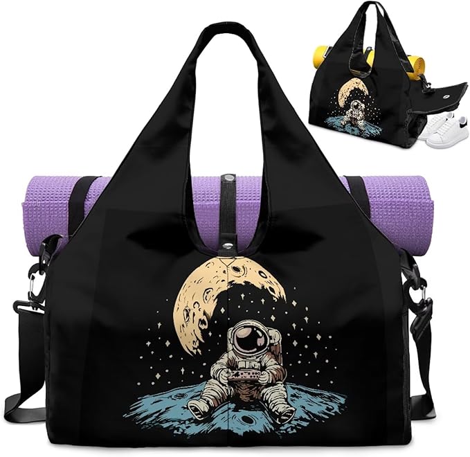 Gym Bag Men with Yoga Mat Holder Shoe Compartments, Mens Duffle Bag Double Zipper Lightweight Breathable Carry On Duffel Bag for Travel Work Gym