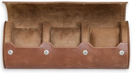 ROTHWELL Watch Roll Travel Case for 3 Watches | 100% Real Leather, Tough Portable Protection, Fits All Wrist Watch & Smart Watches Up to 50mm (Tan/Tan)