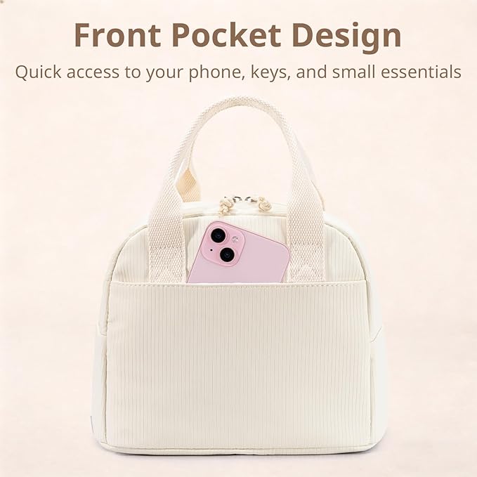Lunch Bag for Women, Insulated Lunch Box, Reusable Water-Resistant Lunchbox Cooler with Front Pocket, Large Capacity Lunch Tote Bag for Work, Travel, Picnic