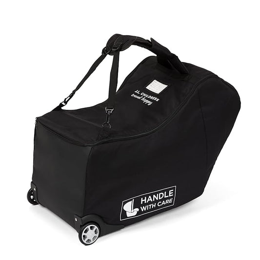 J.L. Childress Padded Infant Car Seat Bag with Wheels - Travel Bag for Airplane, Fits Most Baby & Infant Car Seats, Compatible with UPPAbaby, Nuna, & Chicco, AirTag Compatible - Premier, Black