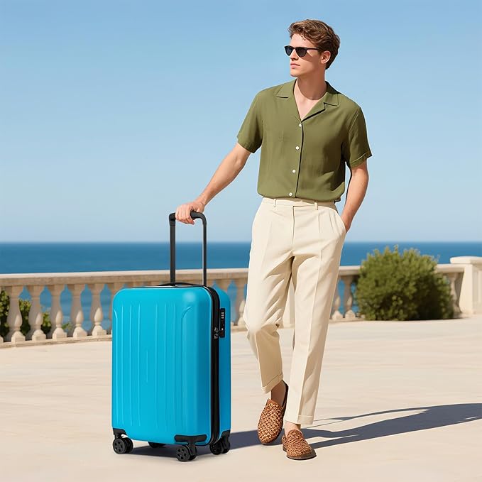 KYME 24-Inch Medium Luggage with Dual 360° Spinner Wheels Hardshell Checked TSA Approved Suitcase for Lightweight Travel (Ocean Blue, 24" Checked)