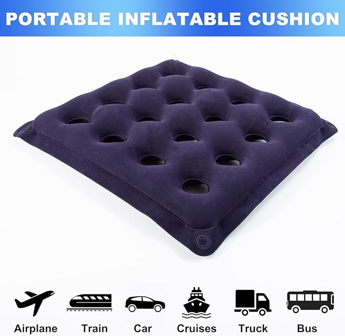 2-Pack Waffle Inflatable Seat Cushions with Pump, 18 Inch Beige 16-Hole Air Cushion for Pressure Relief, Wheelchair, Office Chair, Car Seat & Travel (Purple&Beige)