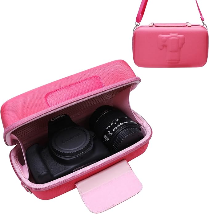 LTGEM Camera Case for Canon EOS Rebel T7 / R50 / R100 / R50 V / T6 / R8 / R10 / RP / SL3 / R5 / T100 DSLR SLR Camera and 18-55mm/18-45mm Lens with Shoulder Strap, Magenta+Pink
