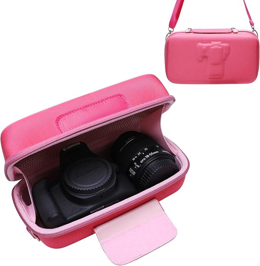 LTGEM Camera Case for Canon EOS Rebel T7 / R50 / R100 / R50 V / T6 / R8 / R10 / RP / SL3 / R5 / T100 DSLR SLR Camera and 18-55mm/18-45mm Lens with Shoulder Strap, Magenta+Pink