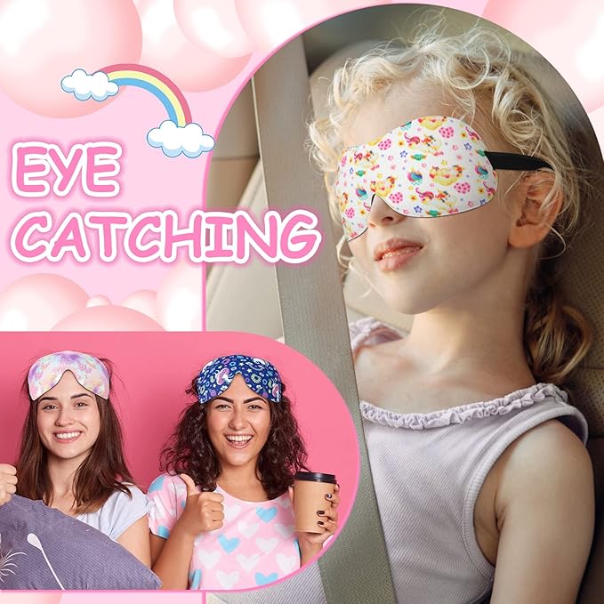 Foaincore 8 Pcs Unicorn Sleep Masks Eye Mask Cute Cartoon Kids 3D Contoured Sleeping Blindfold for Boys Girls Teens with Adjustable Strap Kid Eye Covers for Travel Break Sleepover Nap Party Supply