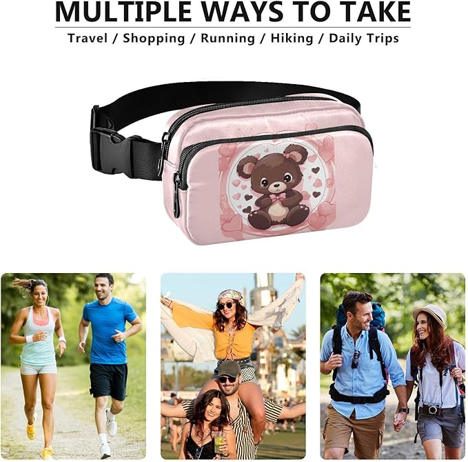 Valentine Teddy Bear Fanny Pack for Women Men Water Resistant Fashion Waist Packs with Adjustable Strap Belt Bag for Travel Workout Jogging Hiking 21217795