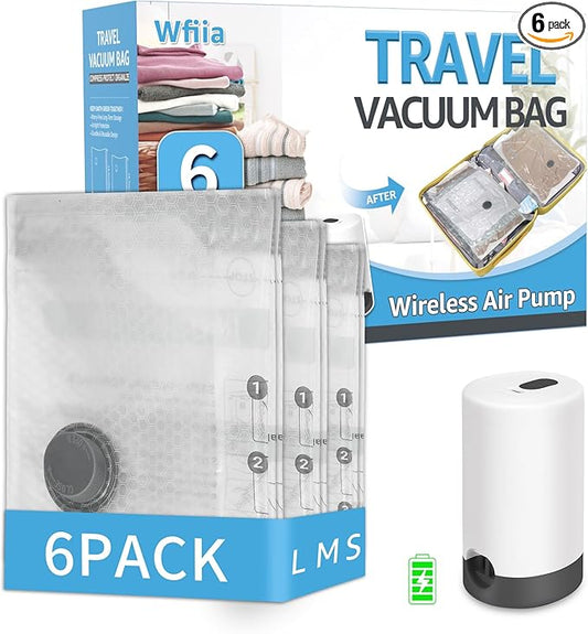 Vacuum Bags for Travel with Rechargeable Pump, 3 Sizes Vacuum Seal Bags for Clothing, Compression Vacuum Travel Bags for Luggage, Vacuum Packing Bags for Closet Organization (6)