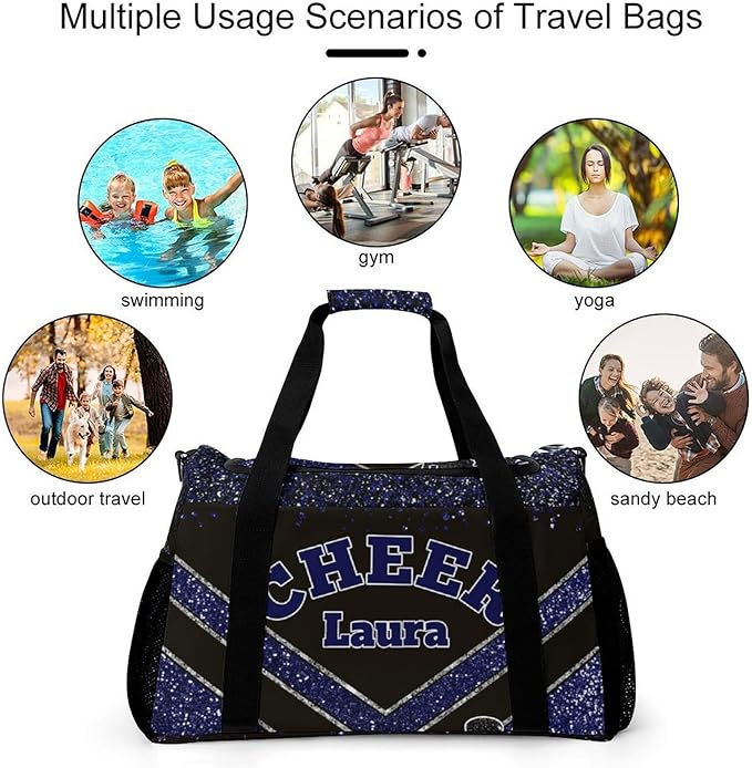 Personalized Cheer Bag Gifts for Girls Sport Cheerleading Gym Travel Duffel Bag Overnight Weekender Bags with Name(Navy)
