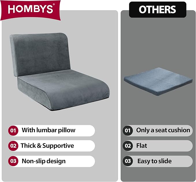 HOMBYS Recliner Seat Cushion with Lumbar Supportive Pillow Extra Large Non-Slip Seat Cushion with Back Support Cushions,Cruve Edge Design for Relief Thighs Pressure, Dark Grey