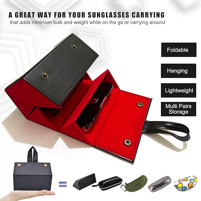 Longjet Sunglasses Organizer Travel Glasses Case 5 Slots Multiple Pairs Eyeglasses Storage Box Hanging Eyewear Holder