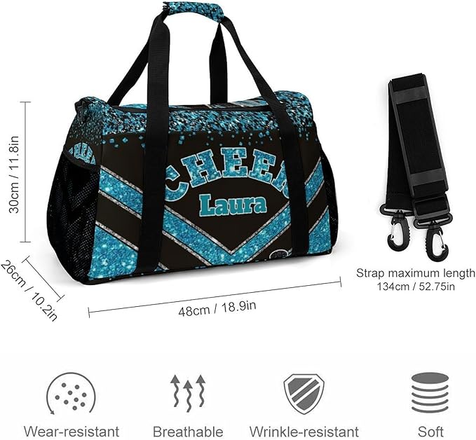 Personalized Cheer Bag Gifts for Girls Sport Cheerleading Gym Travel Duffel Bag Overnight Weekender Bags with Name (Blue)