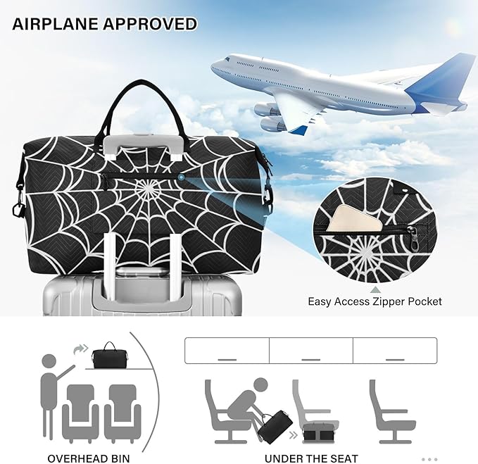 Spider Web Quilted Travel Bags Weekender Duffle Bags With Toiletry Bag Carry on Overnight Duffels Yoga Gym Bag for Airplanes Business Sports