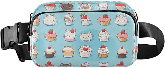 Cute Cat Ice Cream Fanny Pack for Women Men Water Resistant Fashion Waist Packs with Adjustable Strap Belt Bag for Travel Workout Jogging Hiking 21219799