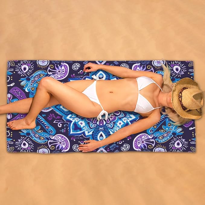 Vintage Floral Purple Beach Towel, Large Microfiber Quick Dry Lightweight Pool Bath Towels Sand Free Beach Blanket for Summer Cruise Yoga Camping Travel Vacation Essentials 31 x 61 in