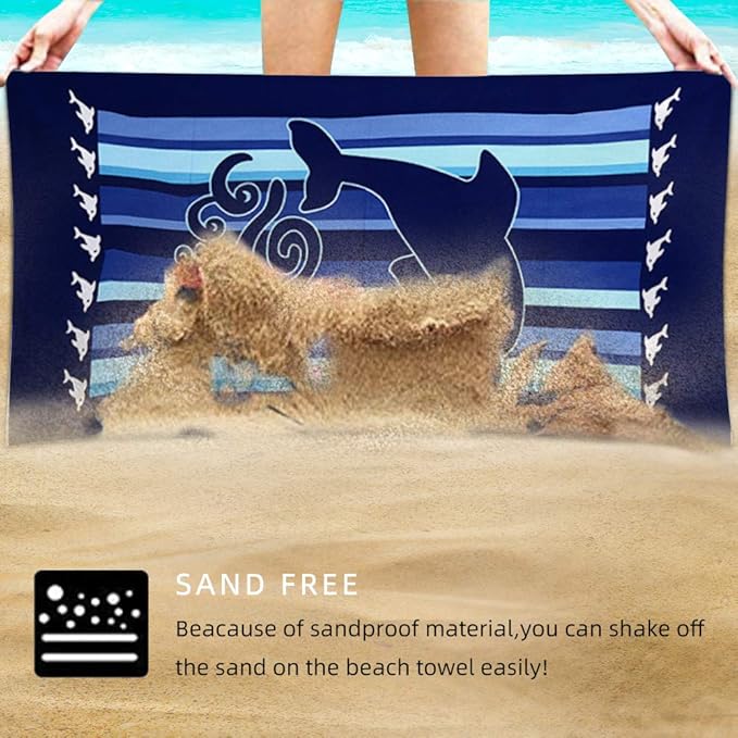 Beach Towel,30"x60" Microfiber Beach Towels for Travel, Absorbent Quick Dry Towel for Swimmers Pool Sand Proof Beach Towels for Women Men Girls Kids, Beach Accessories (Dolphin-2pc, 2pcs)