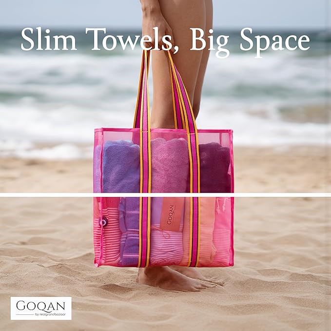 GOQAN Turkish Beach Towel Oversized 39x71 | Thin, Lightweight, 100% Cotton and Sand Free Towel is Suitable for Beach, Bathroom, Pool, Travel & Swim - Sugar Pink