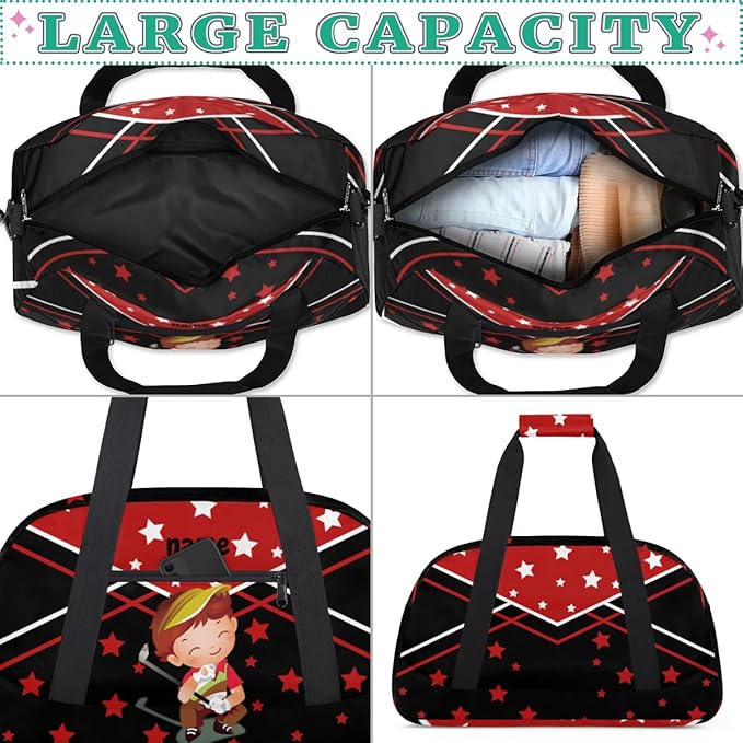 Custom Name Red Black Golf Boy Gym Travel Duffle Bag with Front Zipper Pocket Personalizedfor Sports Bag for Overnight, Weekender, Carry On,Workout & Dance, 18.9 * 8.7 * 10.6 in