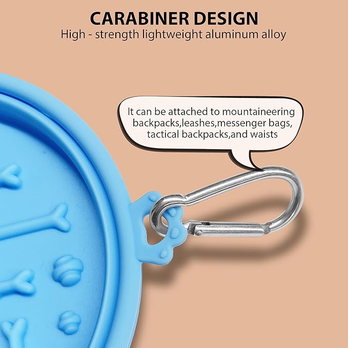 2-Pack Collapsible Dog Bowls with Suction Cups & Scraper - 16oz Travel Pet Bowls for Food/Water, Non-Slip Feeding Dish for Dogs, Includes Carabiner Clip Blue&Grey