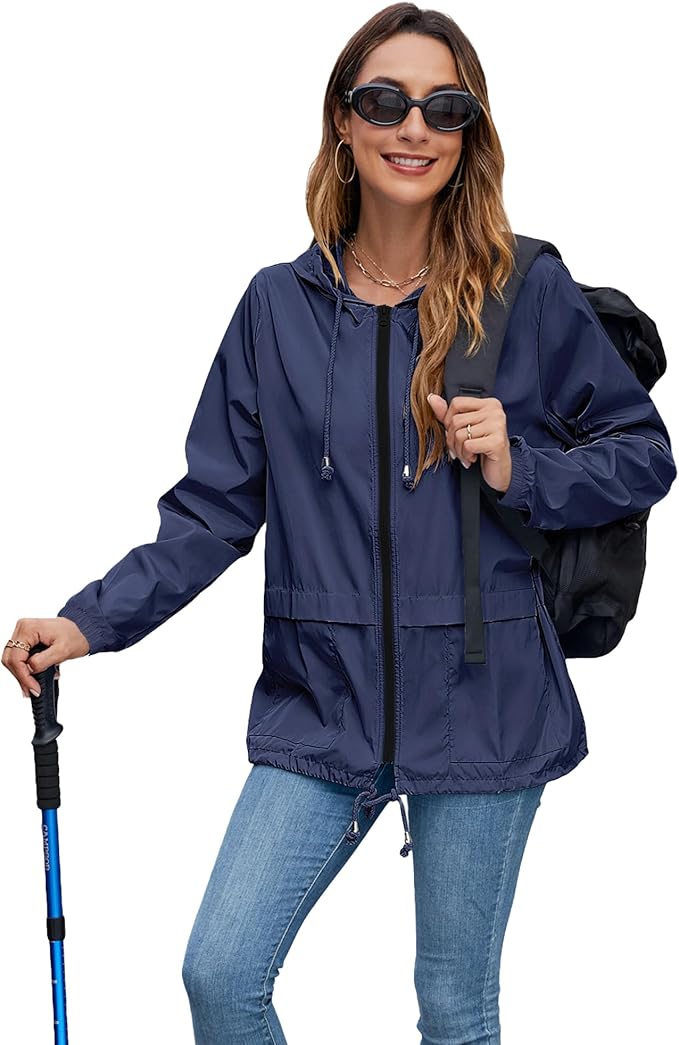 Hount Women's Lightweight Hooded Raincoat Waterproof Packable Active Outdoor Rain Jacket (S-3XL)