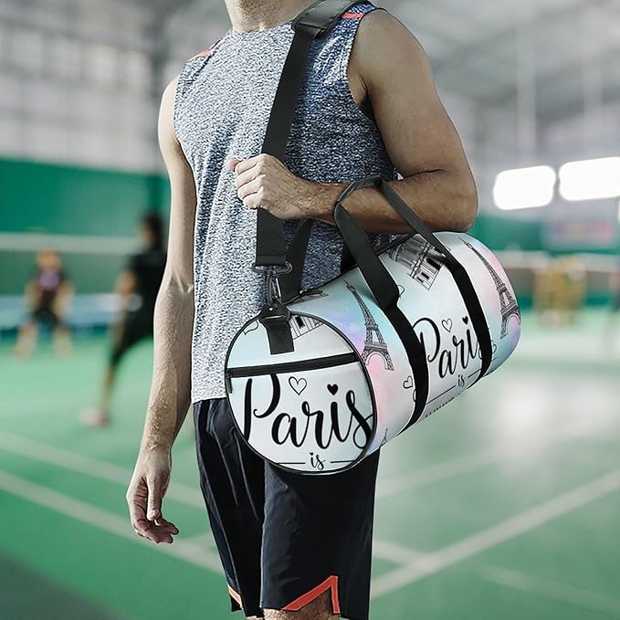 Gym Sports Duffle Bag Paris Eiffel Tower Weekender Carry on Beach Yoga Overnight Luggage Bag Travel Training Workout Bags