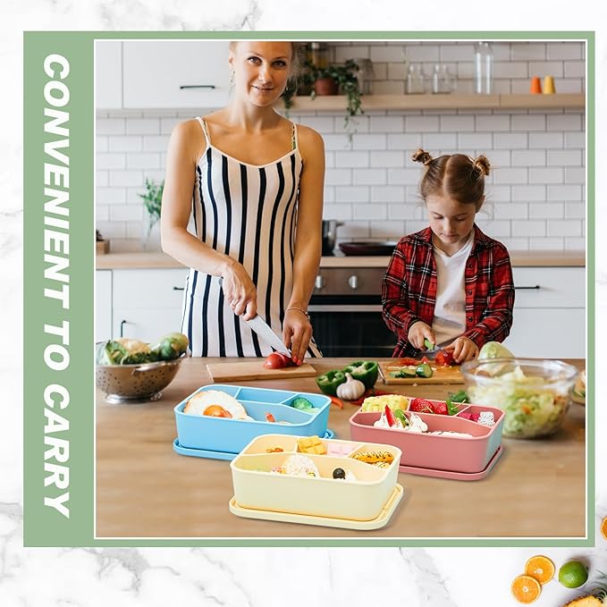 4 Pcs Silicone Bento Box Reusable Lunch Container Smooth Leak Proof Lunch Box Rectangle Bento Boxes for Adult Work Travel Food Meal Compartment Storage, 4 Colors (Bright Colors)