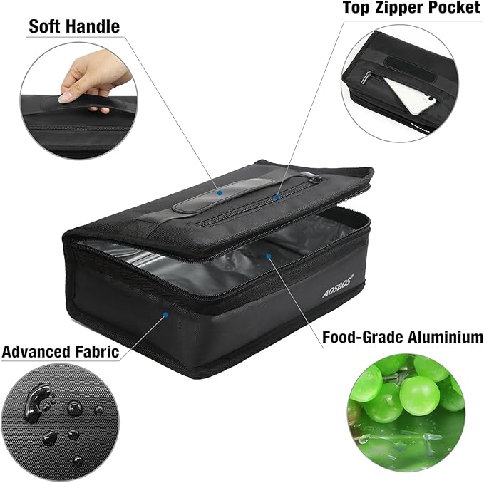 Aosbos Small Insulated Lunch Bag - Compact Lunch Box for Portion Control, Work & Office, Black