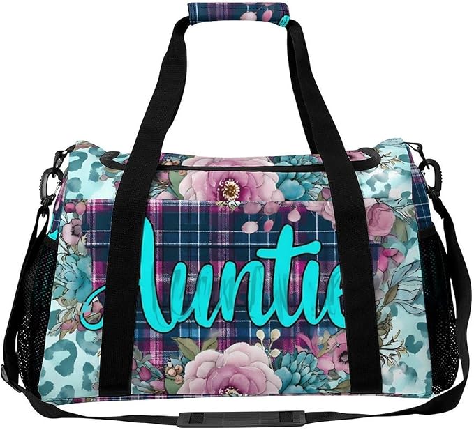 Western Auntie Heart Duffle Bag Gym Bag for Workout Travel Tote with Detachable Straps